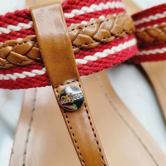 Tommy Hilfiger Sandals Womens 7.5 Preppy Nautical Thong Toe Ring Sandals Red Tan - Picture 9 of 13